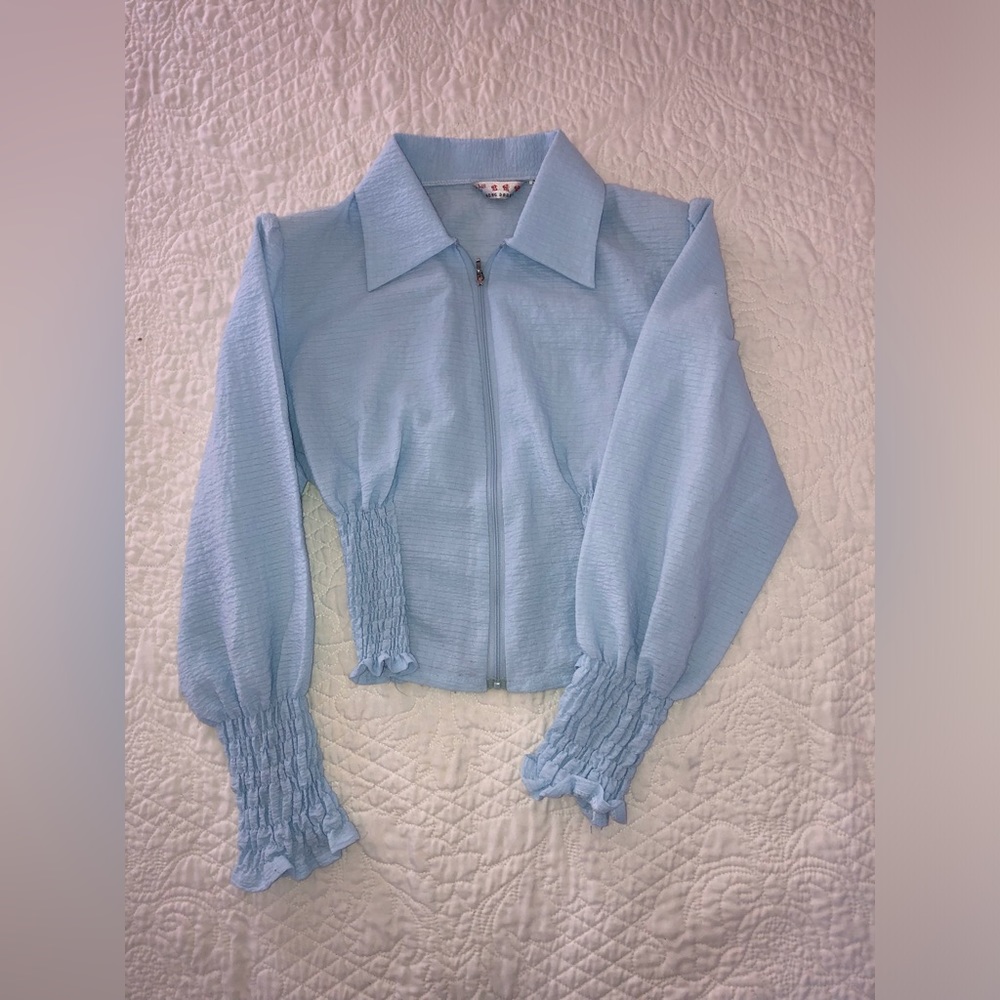 Hong Dragon Fly Light Blue Zip Up Top Sz M
